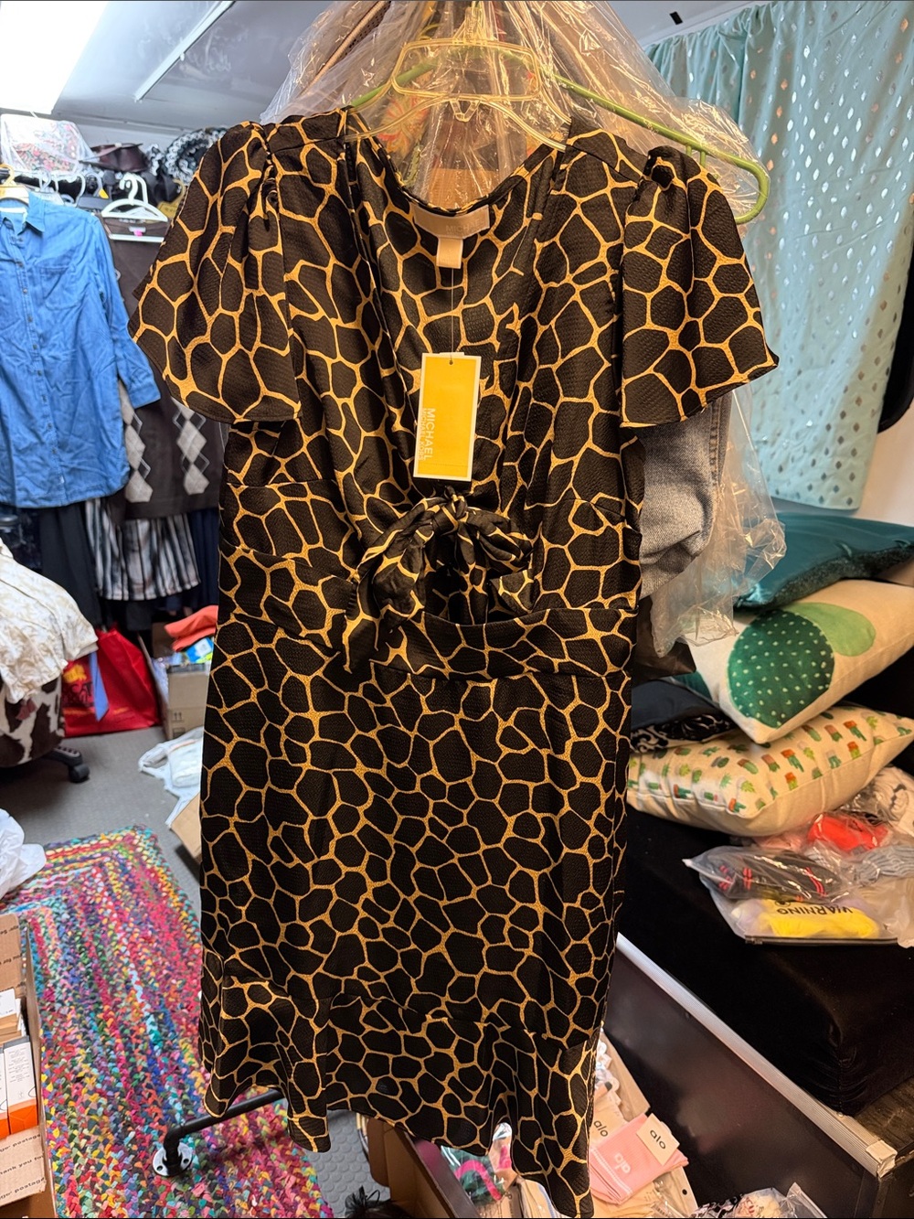 Michael Kors Black and Gold Print Dress